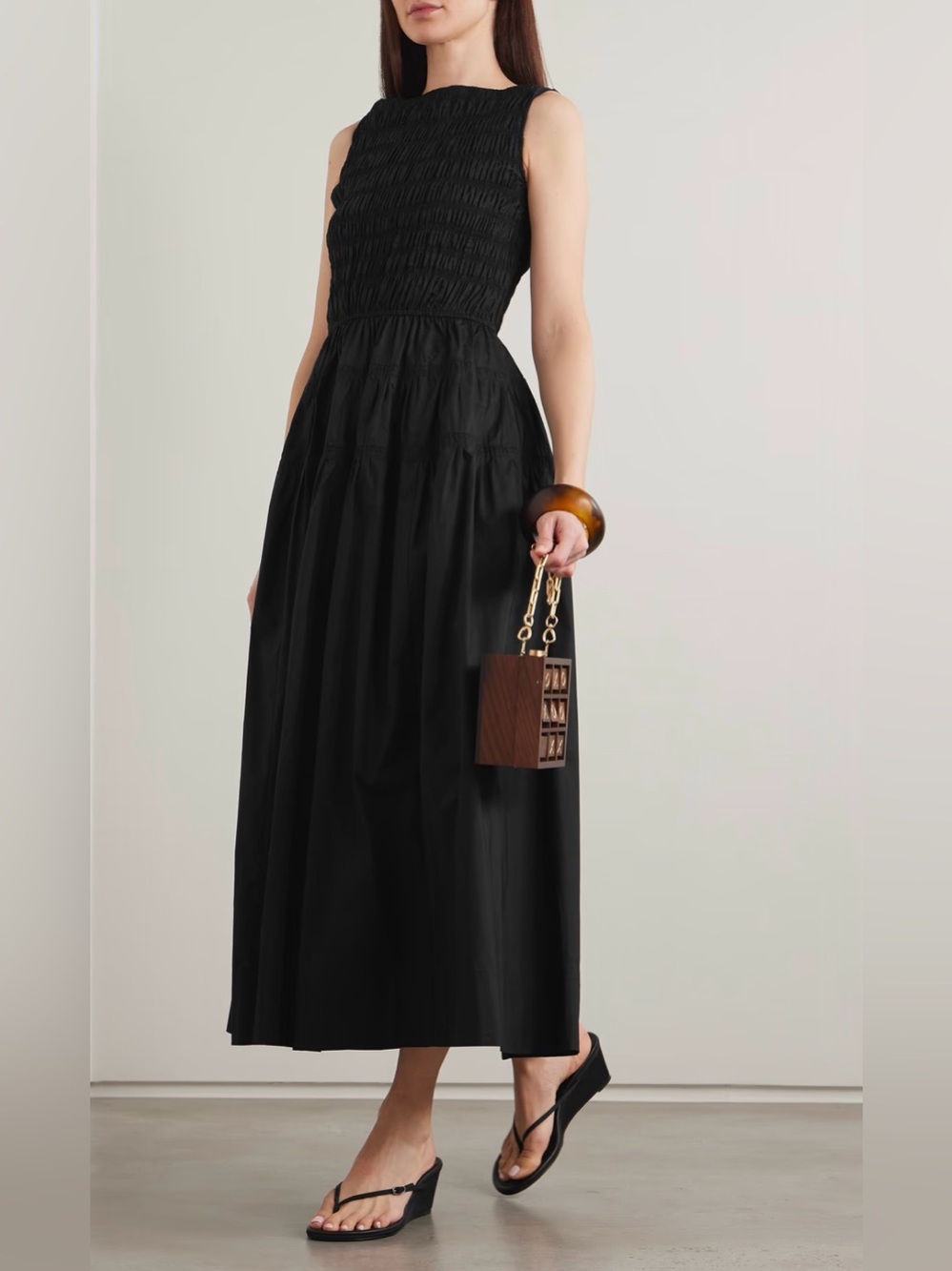 DOEN Melie Shirred Paneled Pleated Organic Cotton-Poplin Midi Dress Size L - Picture 2 of 16